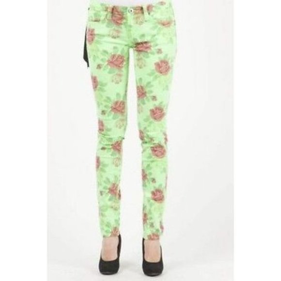 ONE GREEN ELEPHANT Green  DENIM jeans FLORAL Kosai SECOND SKIN Slim Fit ( 6 ) - Picture 1 of 1